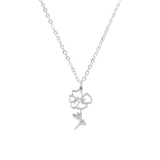 Birth Flower Collection - Silver Poppy Necklace (August)