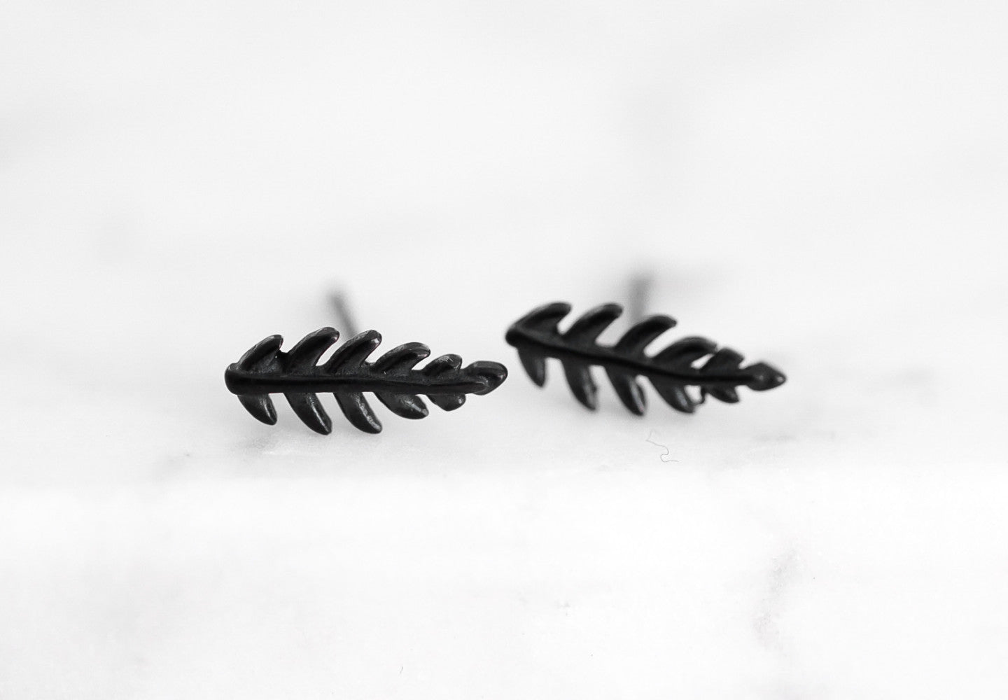 Goddess Collection - Black Petite Laurel Leaf Stud Earrings