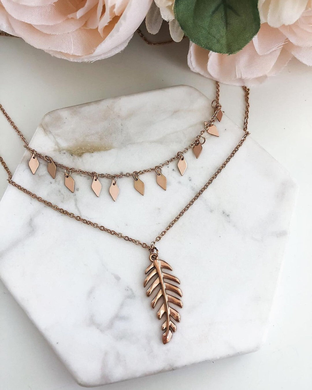 Goddess Collection - Rose Gold Laurel Leaf Drop Necklace