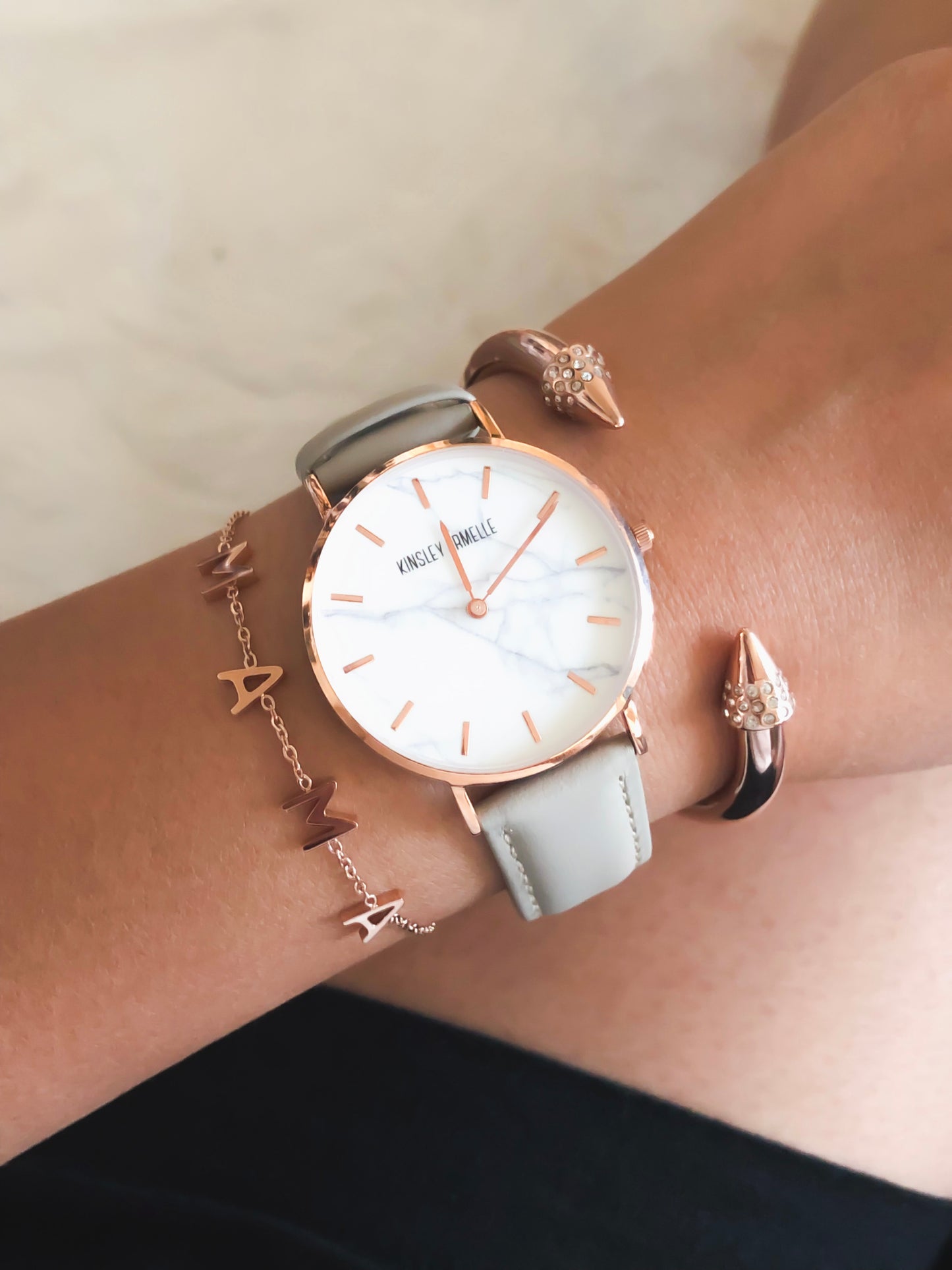 Tempus Collection - Rose Gold Marble Taupe Leather Watch