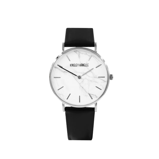 Tempus Collection - Silver Marble Black Leather Watch
