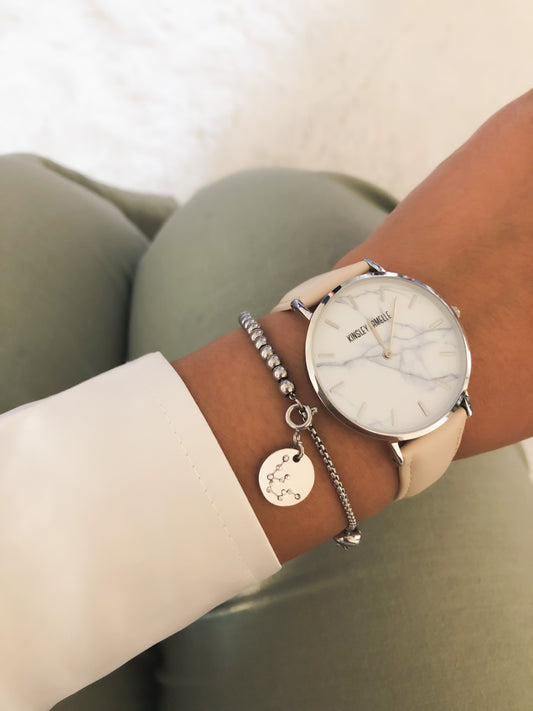 Tempus Collection - Silver Marble Tan Leather Watch