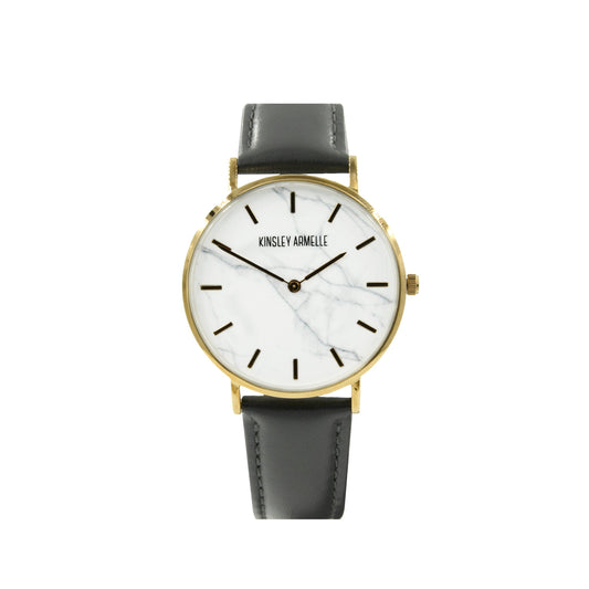 Tempus Collection - Gold Marble Gray Leather Watch